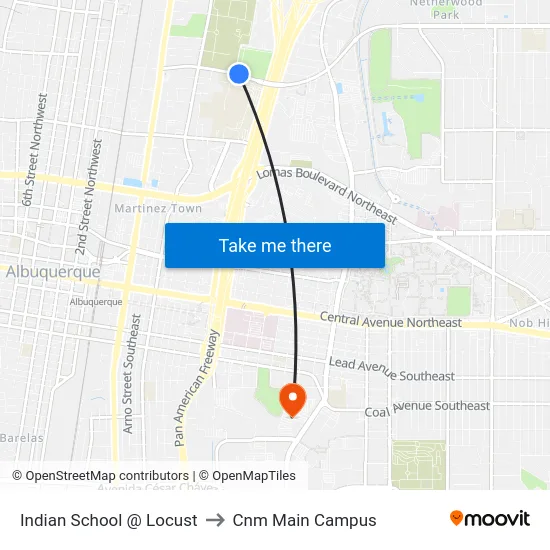 Indian School @ Locust to Cnm Main Campus map