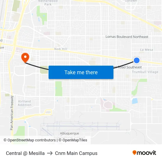 Central @ Mesilla to Cnm Main Campus map