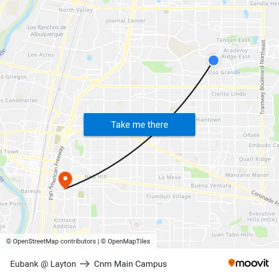Eubank @ Layton to Cnm Main Campus map