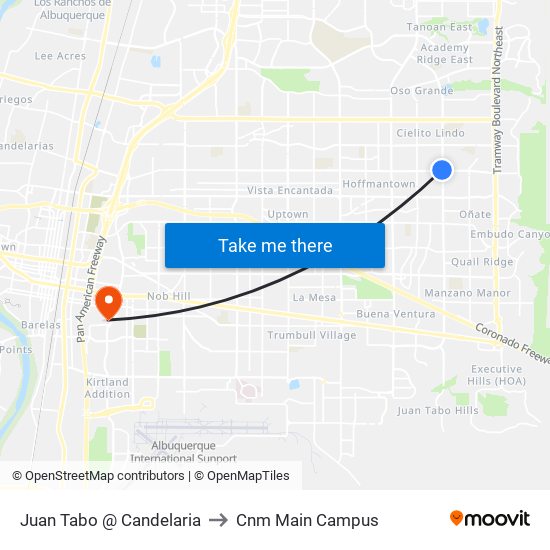 Juan Tabo @ Candelaria to Cnm Main Campus map