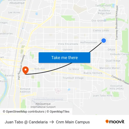 Juan Tabo @ Candelaria to Cnm Main Campus map
