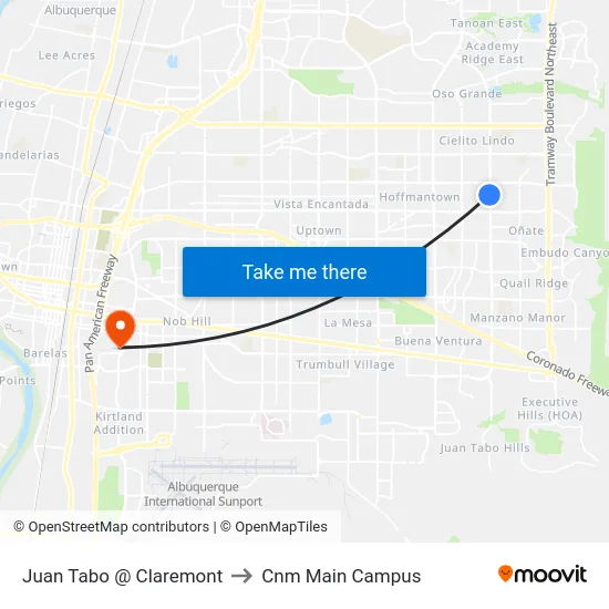 Juan Tabo @ Claremont to Cnm Main Campus map
