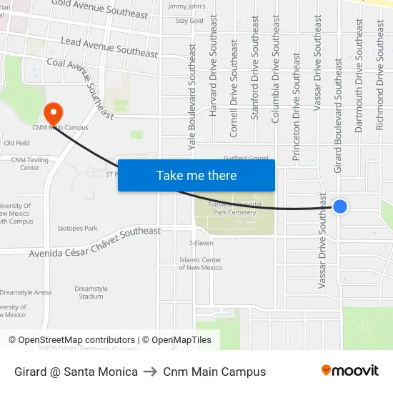 Girard @ Santa Monica to Cnm Main Campus map