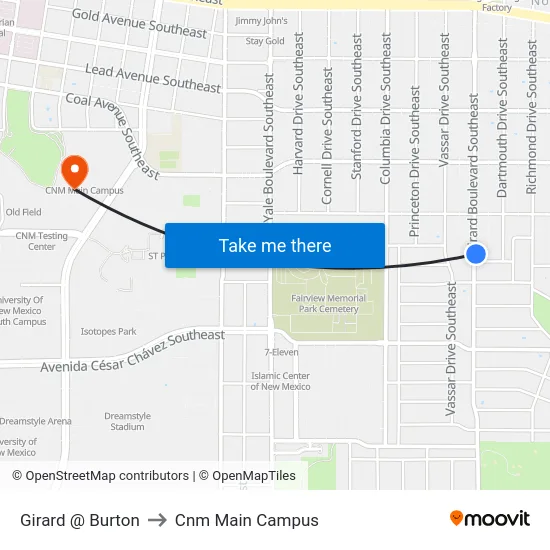 Girard @ Burton to Cnm Main Campus map