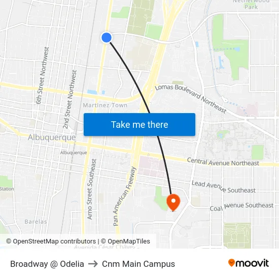Broadway @ Odelia to Cnm Main Campus map
