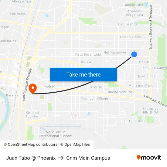 Juan Tabo @ Phoenix to Cnm Main Campus map