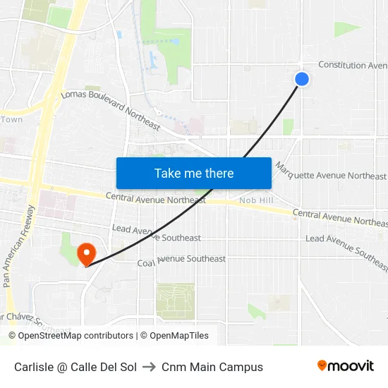 Carlisle @ Calle Del Sol to Cnm Main Campus map