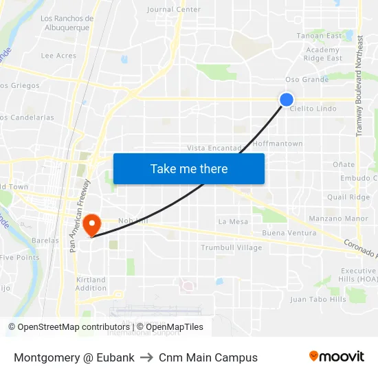 Montgomery @ Eubank to Cnm Main Campus map