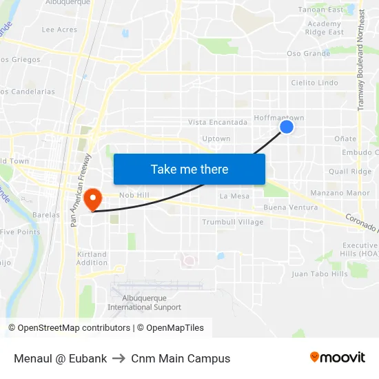 Menaul @ Eubank to Cnm Main Campus map