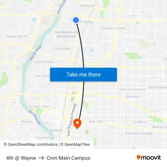 4th @ Wayne to Cnm Main Campus map