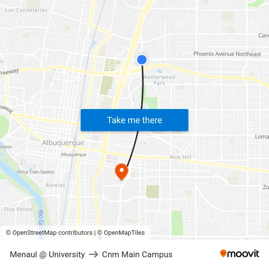 Menaul @ University to Cnm Main Campus map