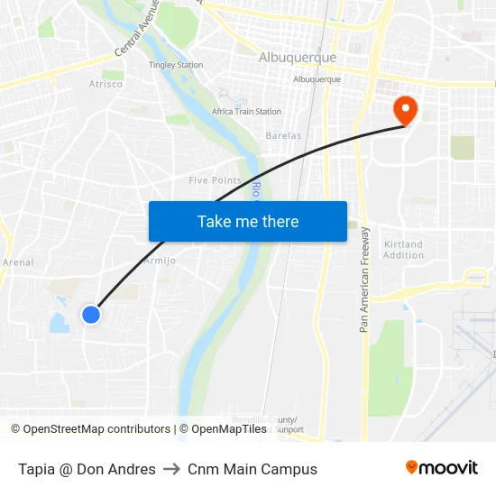 Tapia @ Don Andres to Cnm Main Campus map