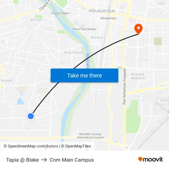 Tapia @ Blake to Cnm Main Campus map