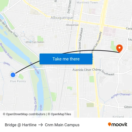 Bridge @ Hartline to Cnm Main Campus map