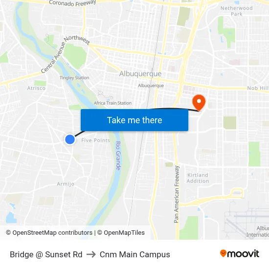 Bridge @ Sunset Rd to Cnm Main Campus map