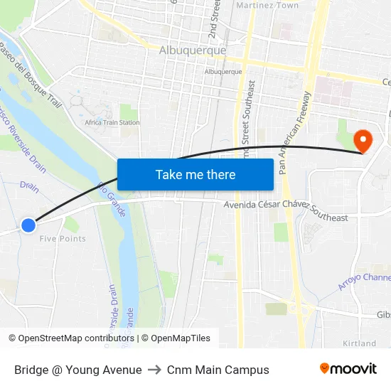 Bridge @ Young Avenue to Cnm Main Campus map