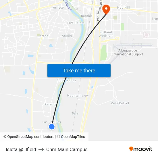 Isleta @ Ilfield to Cnm Main Campus map