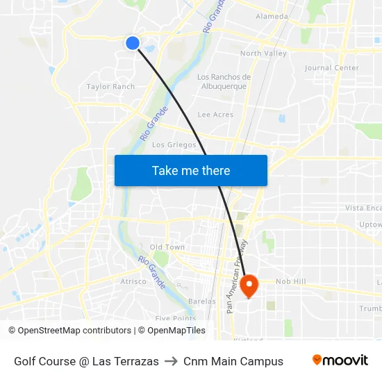 Golf Course @ Las Terrazas to Cnm Main Campus map