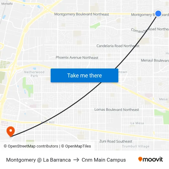 Montgomery @ La Barranca to Cnm Main Campus map