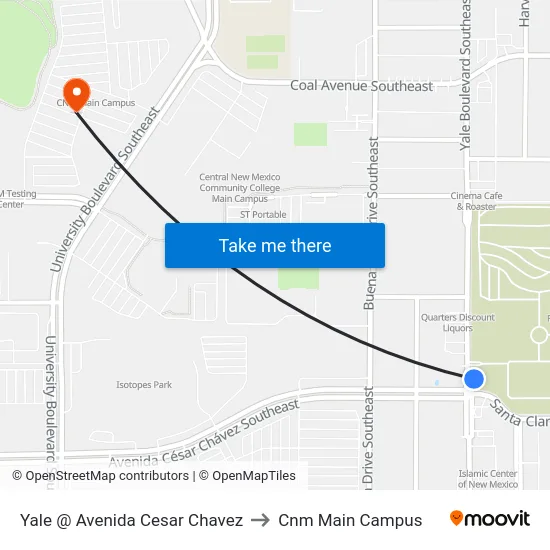 Yale @ Avenida Cesar Chavez to Cnm Main Campus map