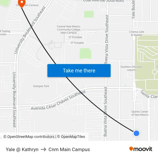 Yale @ Kathryn to Cnm Main Campus map