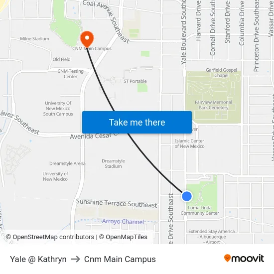Yale @ Kathryn to Cnm Main Campus map
