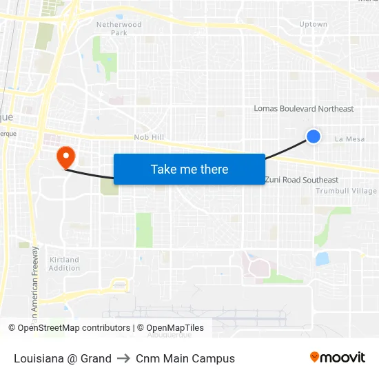 Louisiana @ Grand to Cnm Main Campus map
