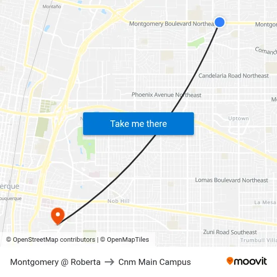 Montgomery @ Roberta to Cnm Main Campus map