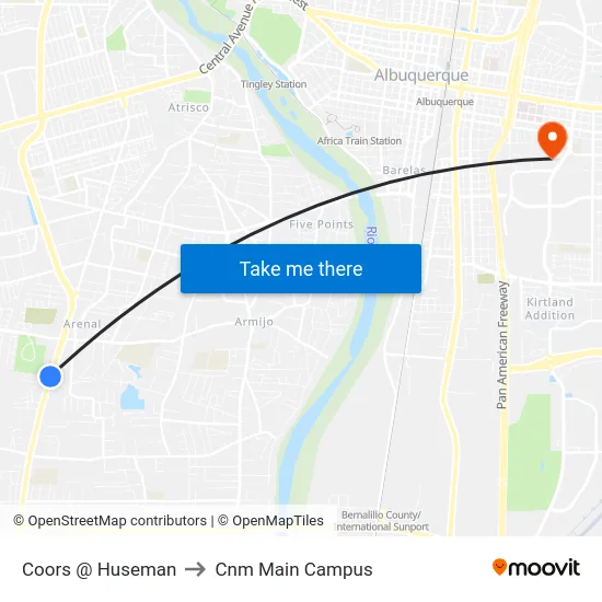 Coors @ Huseman to Cnm Main Campus map