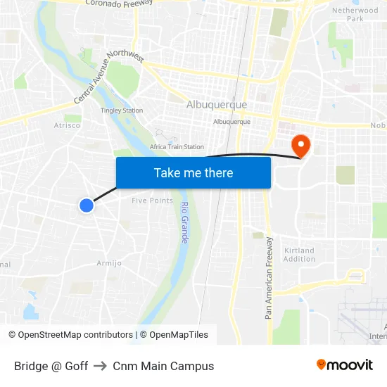 Bridge @ Goff to Cnm Main Campus map