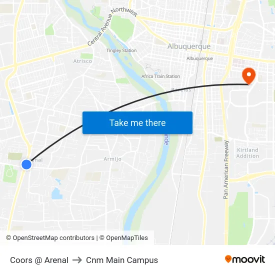 Coors @ Arenal to Cnm Main Campus map