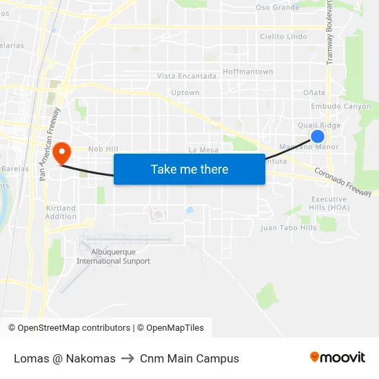 Lomas @ Nakomas to Cnm Main Campus map