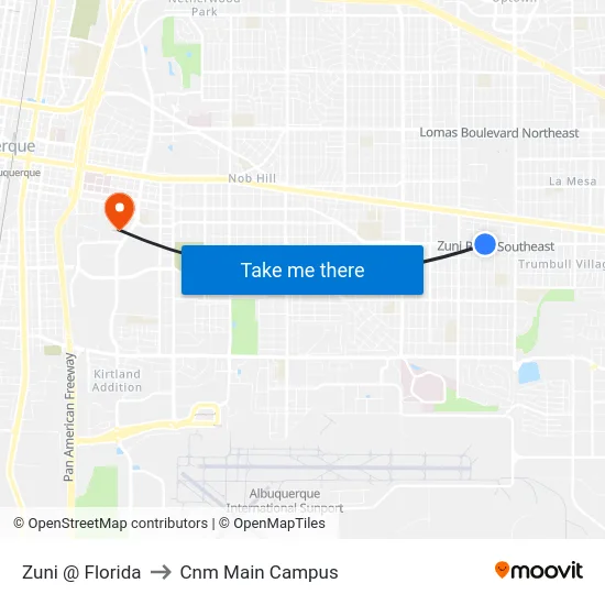 Zuni @ Florida to Cnm Main Campus map