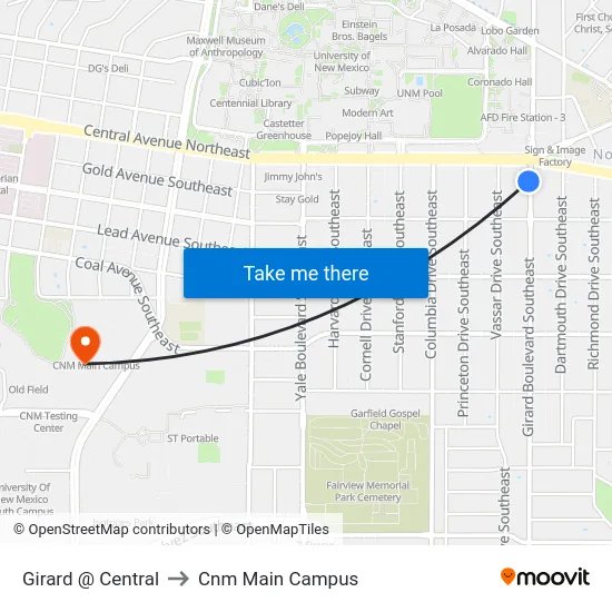 Girard @ Central to Cnm Main Campus map