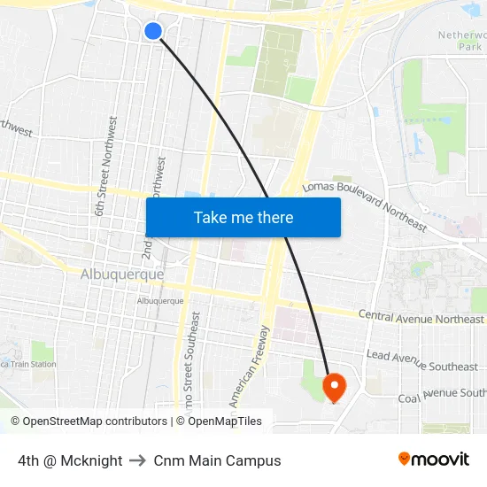 4th @ Mcknight to Cnm Main Campus map