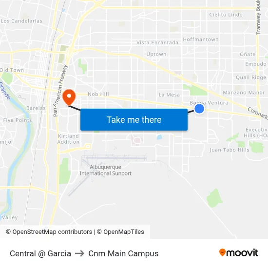 Central @ Garcia to Cnm Main Campus map