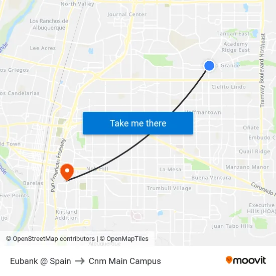 Eubank @ Spain to Cnm Main Campus map