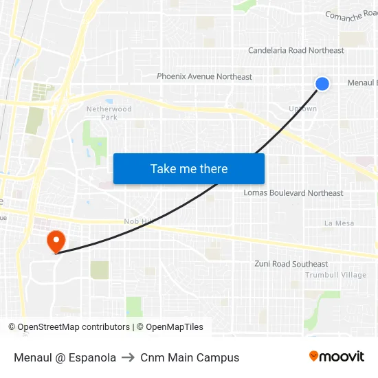 Menaul @ Espanola to Cnm Main Campus map