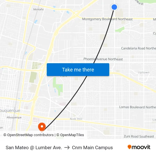San Mateo @ Lumber Ave. to Cnm Main Campus map