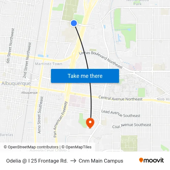 Odelia @ I 25 Frontage Rd. to Cnm Main Campus map