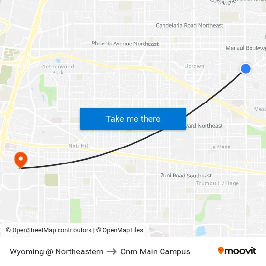 Wyoming @ Northeastern to Cnm Main Campus map