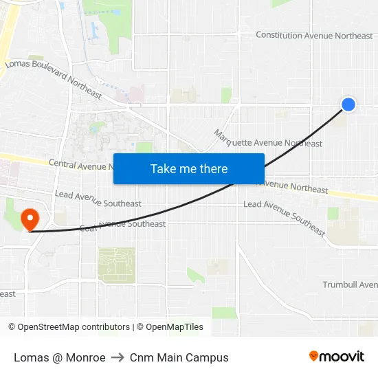 Lomas @ Monroe to Cnm Main Campus map