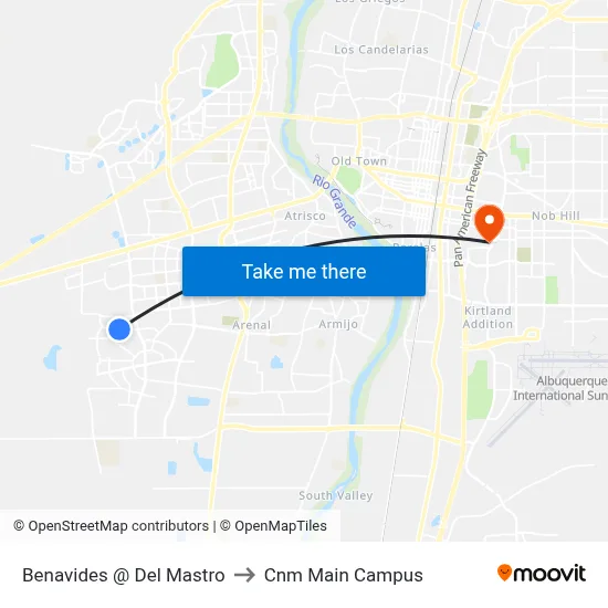 Benavides @ Del Mastro to Cnm Main Campus map