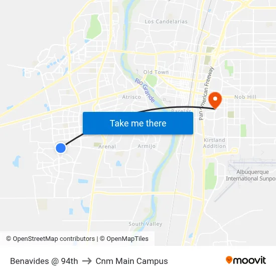 Benavides @ 94th to Cnm Main Campus map