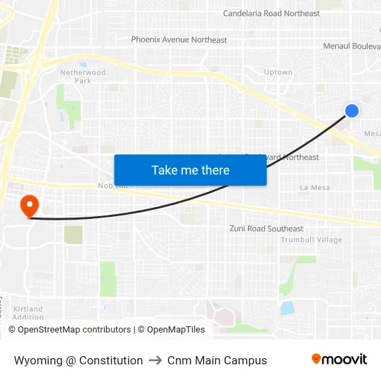 Wyoming @ Constitution to Cnm Main Campus map