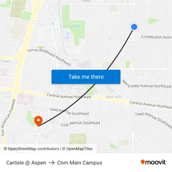 Carlisle @ Aspen to Cnm Main Campus map