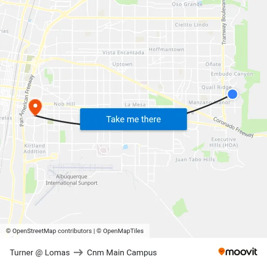 Turner @ Lomas to Cnm Main Campus map