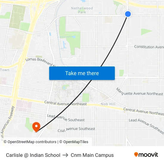 Carlisle @ Indian School to Cnm Main Campus map