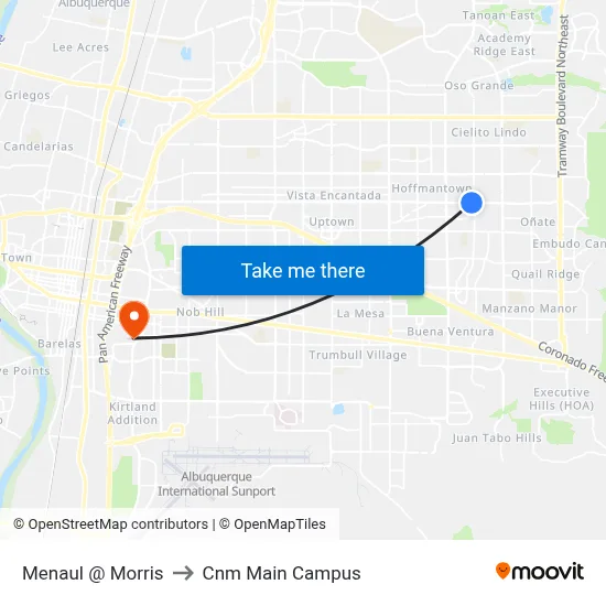 Menaul @ Morris to Cnm Main Campus map