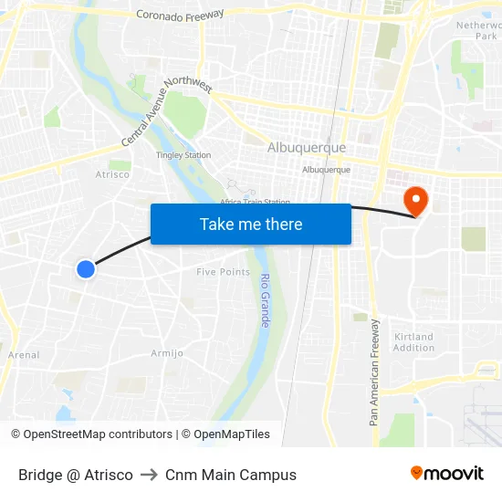 Bridge @ Atrisco to Cnm Main Campus map